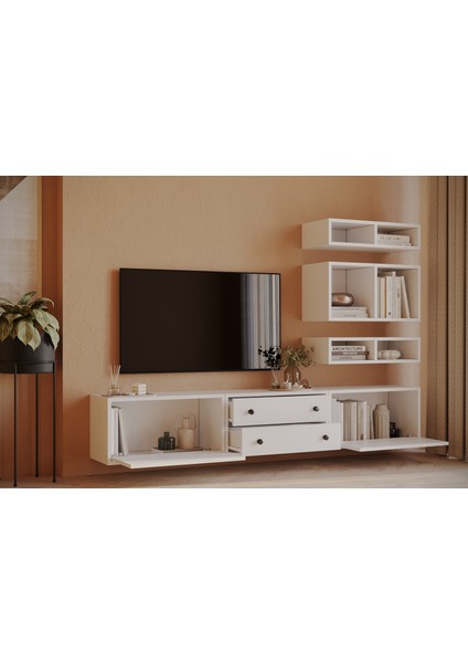 2 Kapak 2 Çekmeceli Minimal Televizyon Konsolu | Çok Bölmeli Modüler Tv Ünitesi KBR-TVT-1009 modelleri