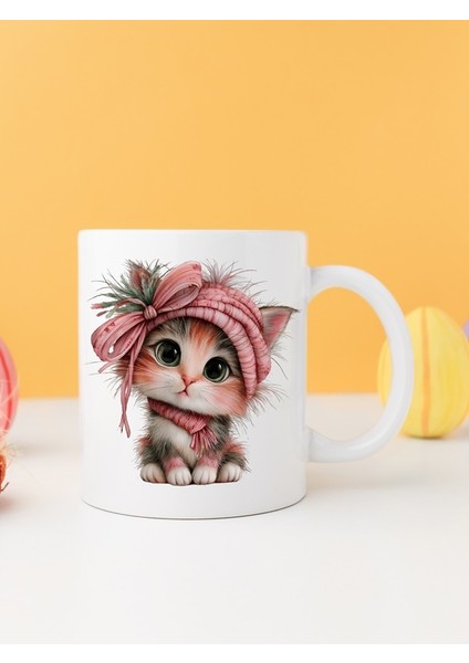 Yılbaşı Kedili Baskılı-Hediyelik Seramik Kupa Bardak Model 9