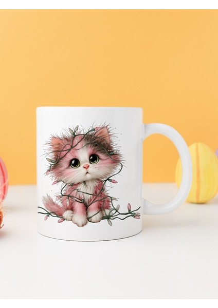 Yılbaşı Kedili Baskılı-Hediyelik Seramik Kupa Bardak Model 12