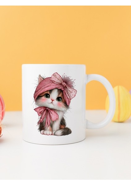 Yılbaşı Kedili Baskılı-Hediyelik Seramik Kupa Bardak Model 16