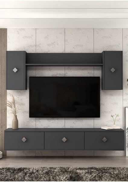 1339TV180-1CDD Duvara Montaj Tv Sehpası, Tv Ünitesi Antrasit-Gümüş