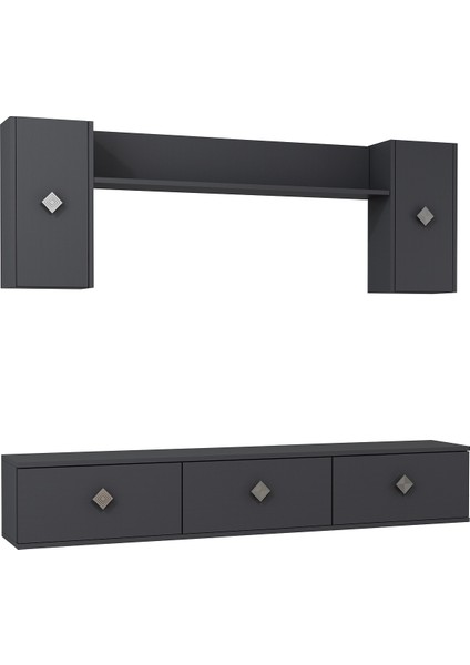 1339TV180-1CDD Duvara Montaj Tv Sehpası, Tv Ünitesi Antrasit-Gümüş