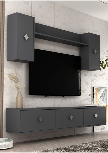 1339TV180-1CDD Duvara Montaj Tv Sehpası, Tv Ünitesi Antrasit-Gümüş