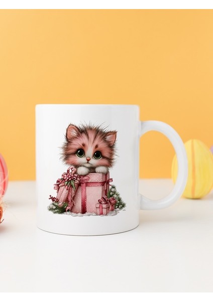 Yılbaşı Kedili Baskılı-Hediyelik Seramik Kupa Bardak Model 20