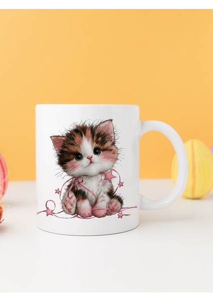 Yılbaşı Kedili Baskılı-Hediyelik Seramik Kupa Bardak Model 24