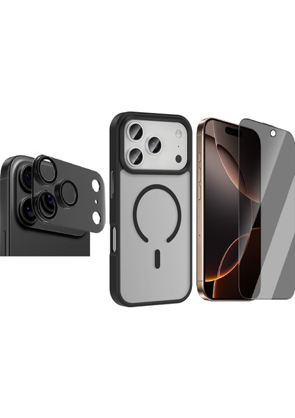 iPhone 17 Pro Kılıf M-safe Şarj Özellikli Mat Arka Yüzey Zore Sio Kapak + Kamera Lens + Hayalet Ekran Koruyucu