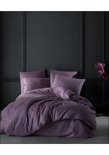 Çizgili Delux Pamuk Saten Çift Kişilik Nevresim Takımı