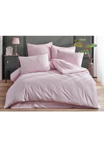 Çizgili Delux Pamuk Saten Çift Kişilik Nevresim Takımı