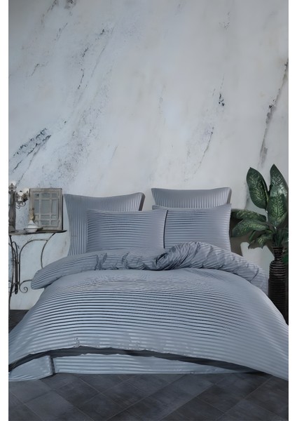 Çizgili Delux Pamuk Saten Çift Kişilik Nevresim Takımı