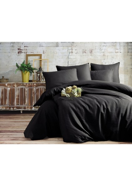 Çizgili Delux Pamuk Saten Çift Kişilik Nevresim Takımı