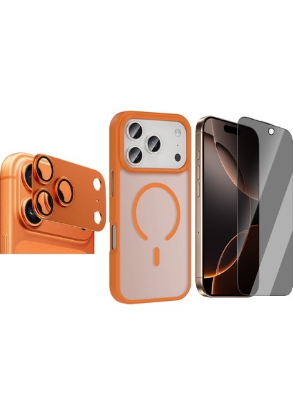 iPhone 17 Pro Kılıf M-safe Şarj Özellikli Mat Arka Yüzey Zore Sio Kapak + Kamera Lens + Hayalet Ekran Koruyucu