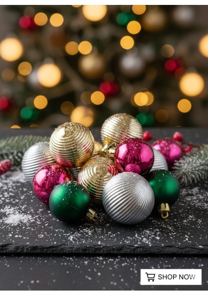 Karma Yılbaşı Topları Gri 6 AD, Gold 6 Ad (5cm) Yeşil 6 AD ,fuşya 6 AD,(4CM) fiyatları