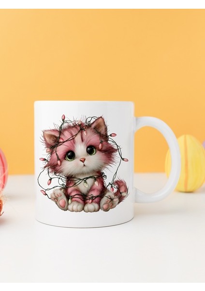 Yılbaşı Kedili Baskılı-Hediyelik Seramik Kupa Bardak Model 6