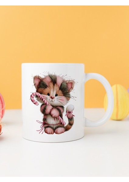 Yılbaşı Kedili Baskılı-Hediyelik Seramik Kupa Bardak Model 31