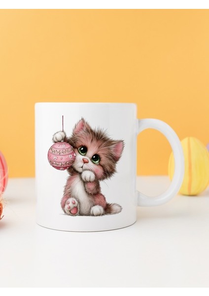 Yılbaşı Kedili Baskılı-Hediyelik Seramik Kupa Bardak Model 26