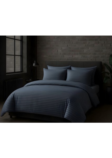 Çizgili Delux Pamuk Saten Çift Kişilik Nevresim Takımı