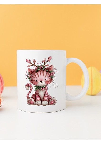 Yılbaşı Kedili Baskılı-Hediyelik Seramik Kupa Bardak Model 29