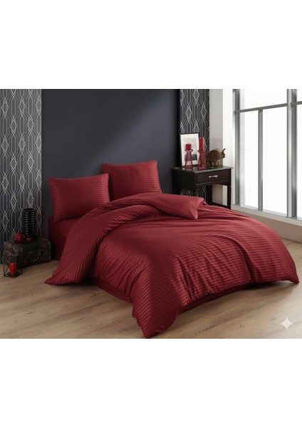 Çizgili Delux Pamuk Saten Çift Kişilik Nevresim Takımı