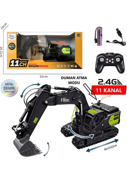 Oyuncak Kepçe Duman Çıkaran 680 Derece Dönebilen Metal Uzaktan Kumandalı Şarjlı Sesli Dozer 1:16