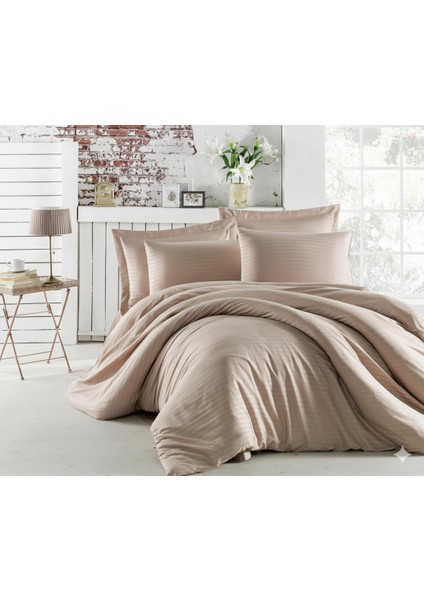 Çizgili Delux Pamuk Saten Çift Kişilik Nevresim Takımı