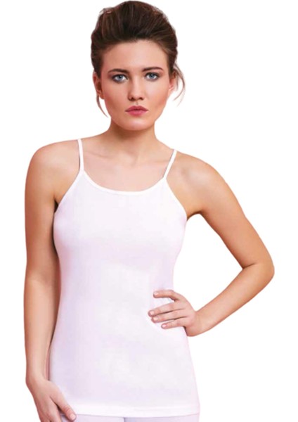 Has 12'li Paket Altunkoza Kadın Ribana Ip Askılı Atlet Beyaz 10508