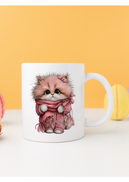 Yılbaşı Kedili Baskılı-Hediyelik Seramik Kupa Bardak Model 1