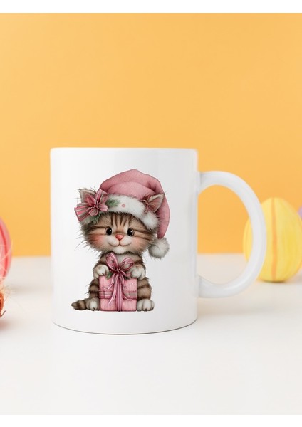 Yılbaşı Kedili Baskılı-Hediyelik Seramik Kupa Bardak Model 25