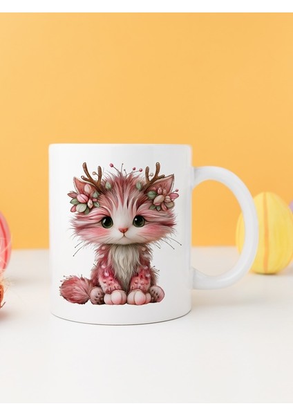 Yılbaşı Kedili Baskılı-Hediyelik Seramik Kupa Bardak Model 33