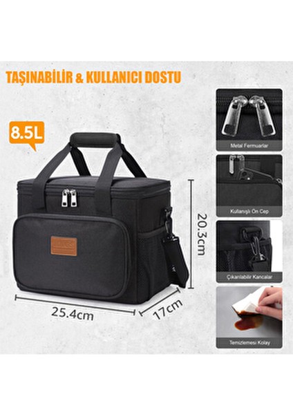 Lt Sıcak ve Soğuk Termal Yemek Taşıma Çantası 10L Kapasiteli Aksesuar Siyah Renk