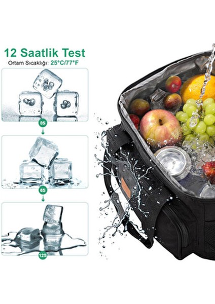 Lt Sıcak ve Soğuk Termal Yemek Taşıma Çantası 10L Kapasiteli Aksesuar Siyah Renk