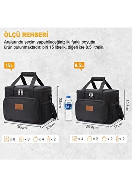 Lt Sıcak ve Soğuk Termal Yemek Taşıma Çantası 10L Kapasiteli Aksesuar Siyah Renk