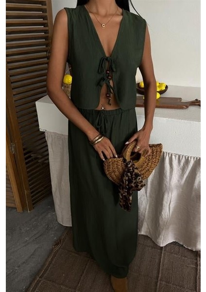 Neon Ticaret Yelek Önden Bağlamalı Uzun Etekli Takım 10192