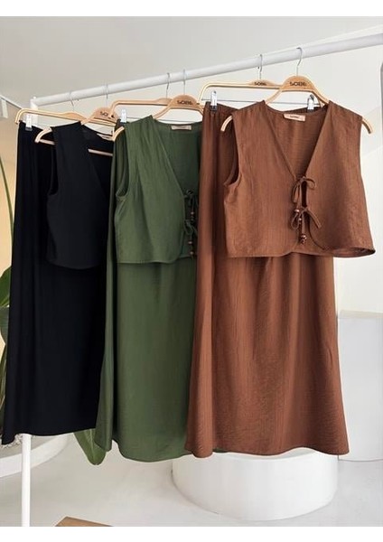 Neon Ticaret Yelek Önden Bağlamalı Uzun Etekli Takım 10192