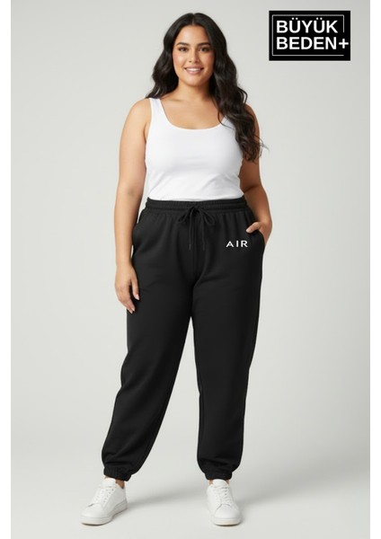 Kadın Büyük Beden Paça Lastikli Rahat Kalıp Ar Baskılı Ince Eşofman Altı SPR26BEAK951-1