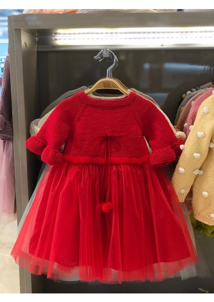 El Örgüsü %100 Pamuk Kırmızı Uzun Kol Doğumgünü Elbise Tütü fiyatları