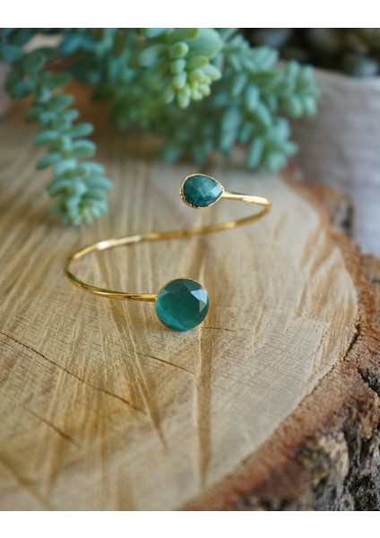Doğal Taş Zümrüt Minimal Ayarlanabilir Helen Bileklik