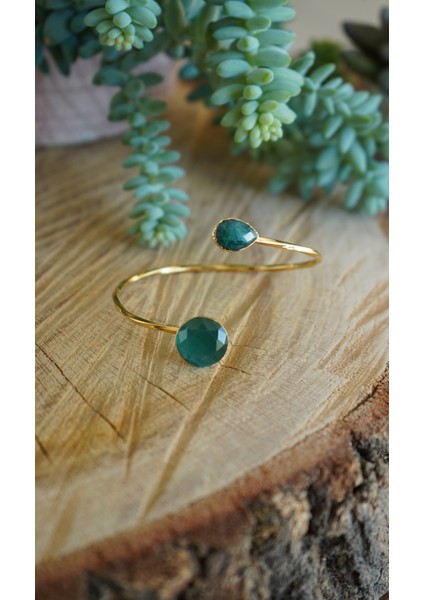 Doğal Taş Zümrüt Minimal Ayarlanabilir Helen Bileklik fiyatları