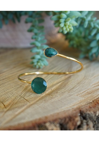 Doğal Taş Zümrüt Minimal Ayarlanabilir Helen Bileklik modelleri