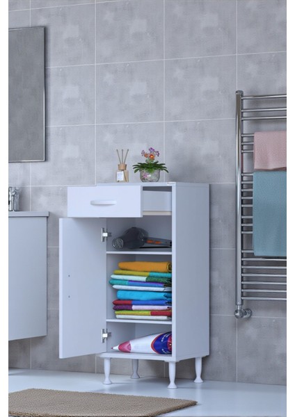 Taha 35 cm 3 Bölmeli Beyaz Çok Amaçlı Dolap 2 Raflı Banyo Mutfak Dolabı 35X88X32,5 cm Düzenleyici