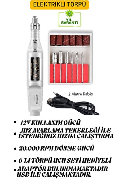 USB Elektrikli Tırnak Törpü Seti Manikür Pedikür 6 Adet Uç Başlık Seti Beyaz fırsatları