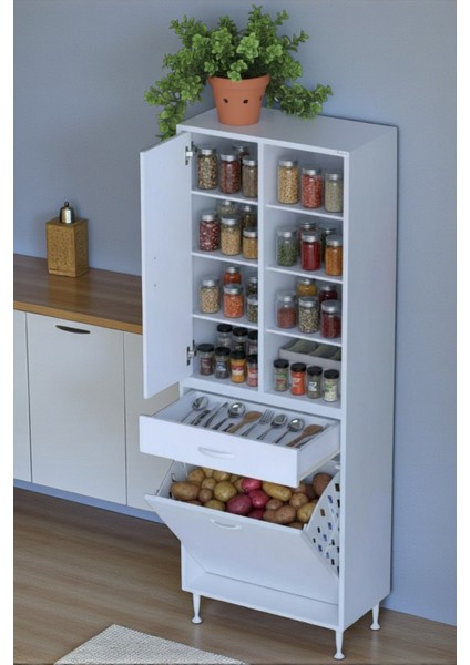 Rule Sepetli Banyo/mutfak Dolabı 60 cm Genişliğe Sahip 60X171X32,5 cm Bir Sepetli Beyaz Dolap