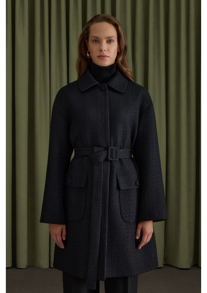 Siyah Seyyar Kemerli Tweed Kap fiyatları