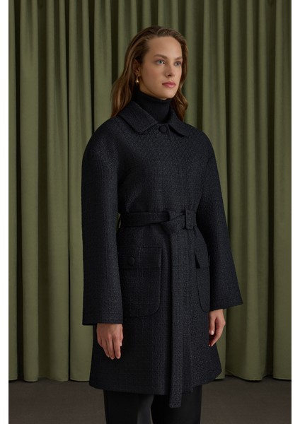 Siyah Seyyar Kemerli Tweed Kap modelleri