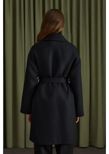 Siyah Seyyar Kemerli Tweed Kap indirimleri