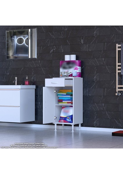 Fre 35 cm Çok Amaçlı Dolap 1 Raflı Tek Çekmeceli Banyo Mutfak Dolabı 35X88X32,5 cm Organizer Dolap indirimleri