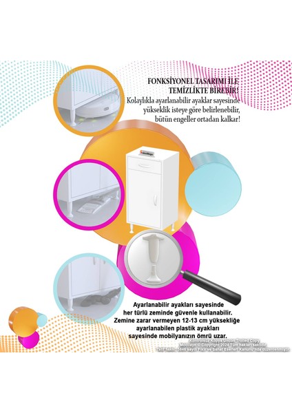 Fre 35 cm Çok Amaçlı Dolap 1 Raflı Tek Çekmeceli Banyo Mutfak Dolabı 35X88X32,5 cm Organizer Dolap