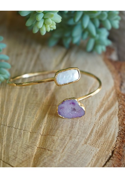 Doğal Taş Solar Akik ve Inci Uclu Helen Bileklik