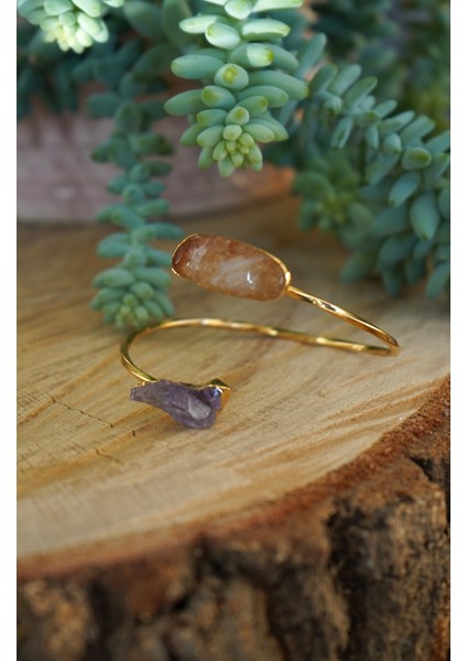 Doğal Taş Sitrin ve Ametis Ayarlanabilir Helen Bileklik fiyatları