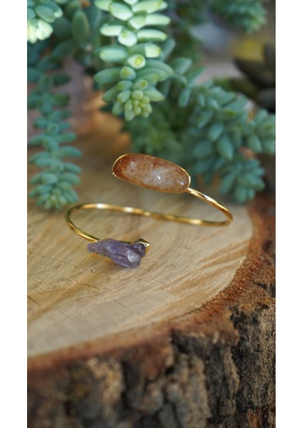 Doğal Taş Sitrin ve Ametis Ayarlanabilir Helen Bileklik modelleri