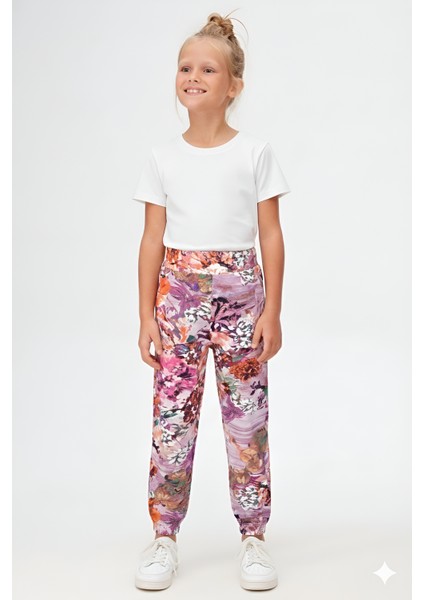 Karışık Gül Desenli Cepli Kız Çocuk Eşofman Altı